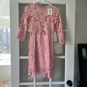 Pale pink, long sleeve lace dress from Hello Molly, Size 8/X Small